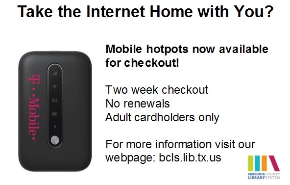 Brazoria County Library System in Texas promoting their mobile hotspot lending program cropped
